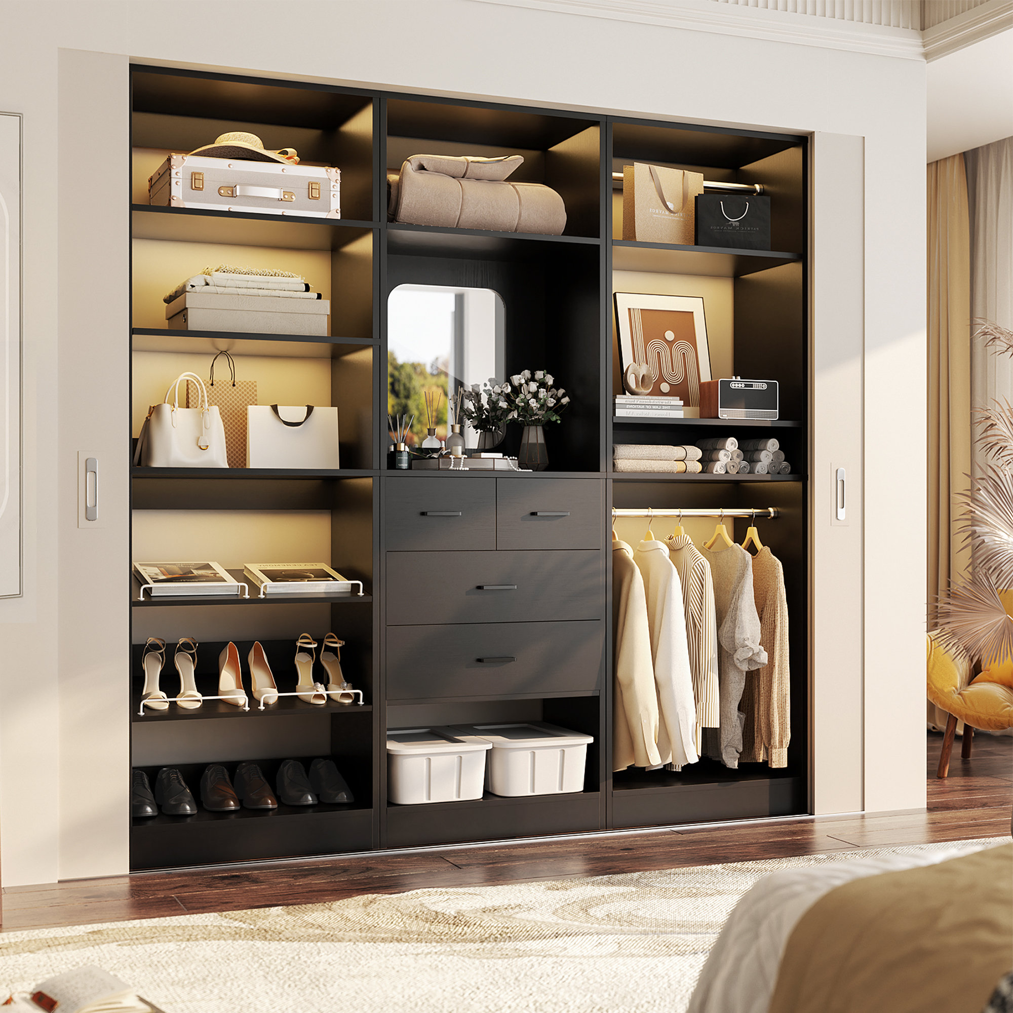 Latitude Run® Danniele Freestanding Closet System with Mirror and